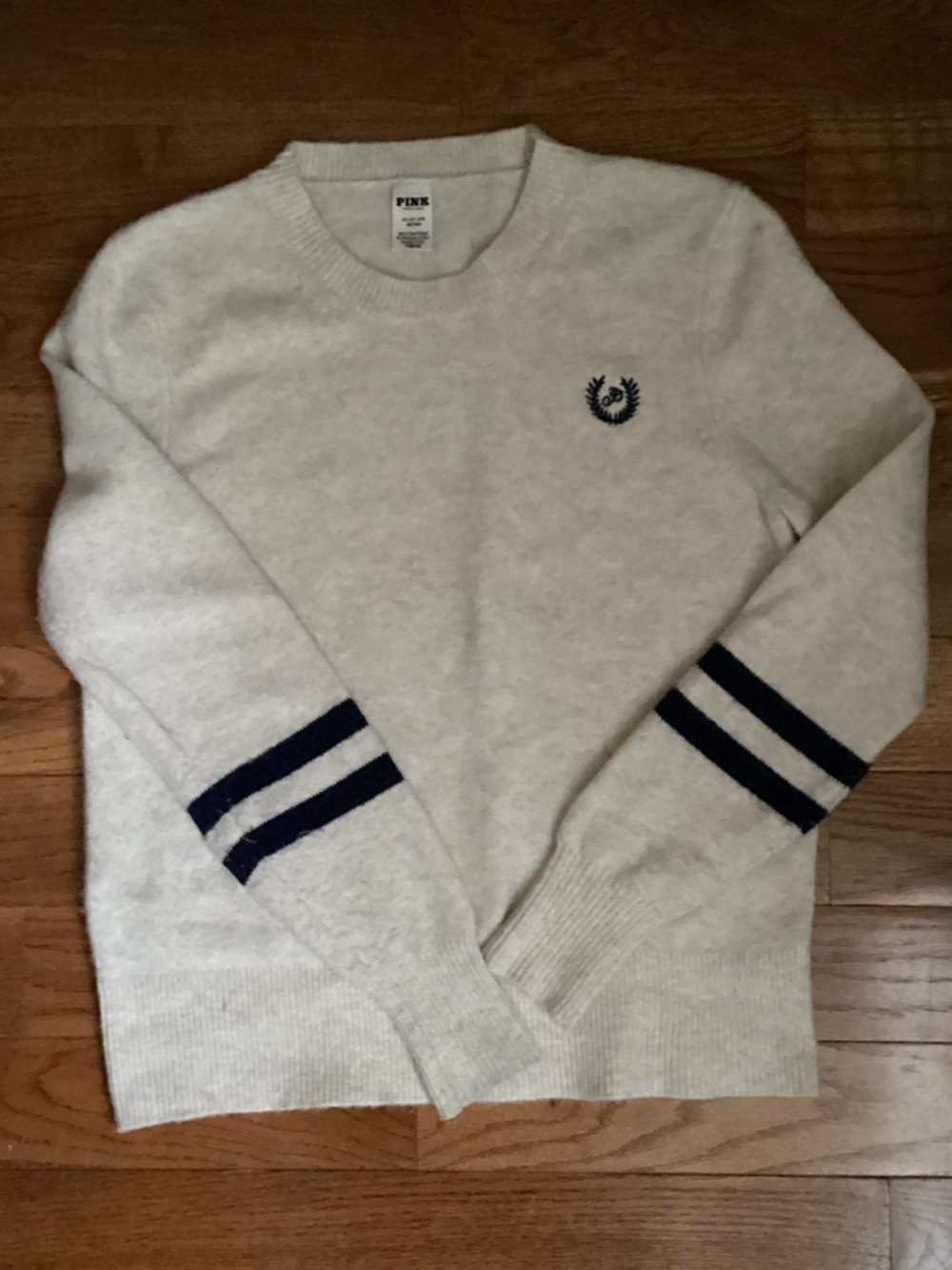 PINK Victoria's Secret Cream Crewneck Sweater with Navy Stripes